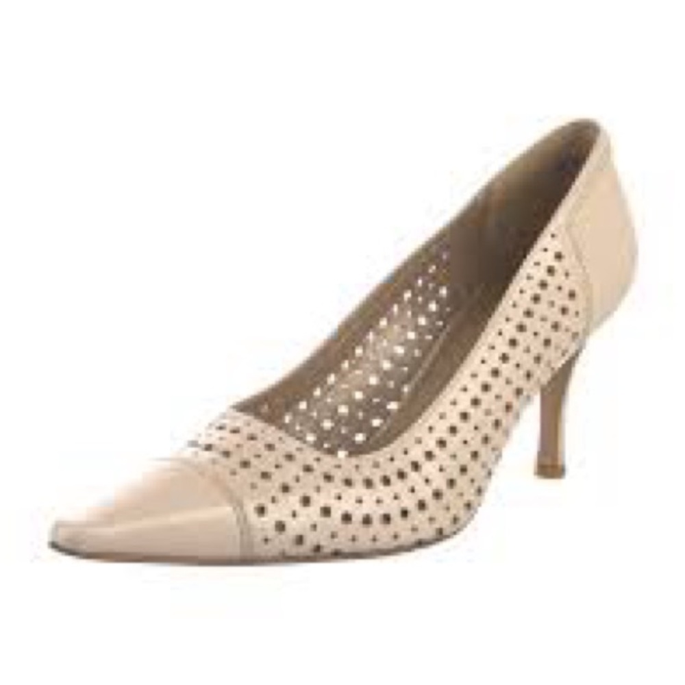 Stuart Weitzman Beige Perforated Pointed-Toe Kitten Heels